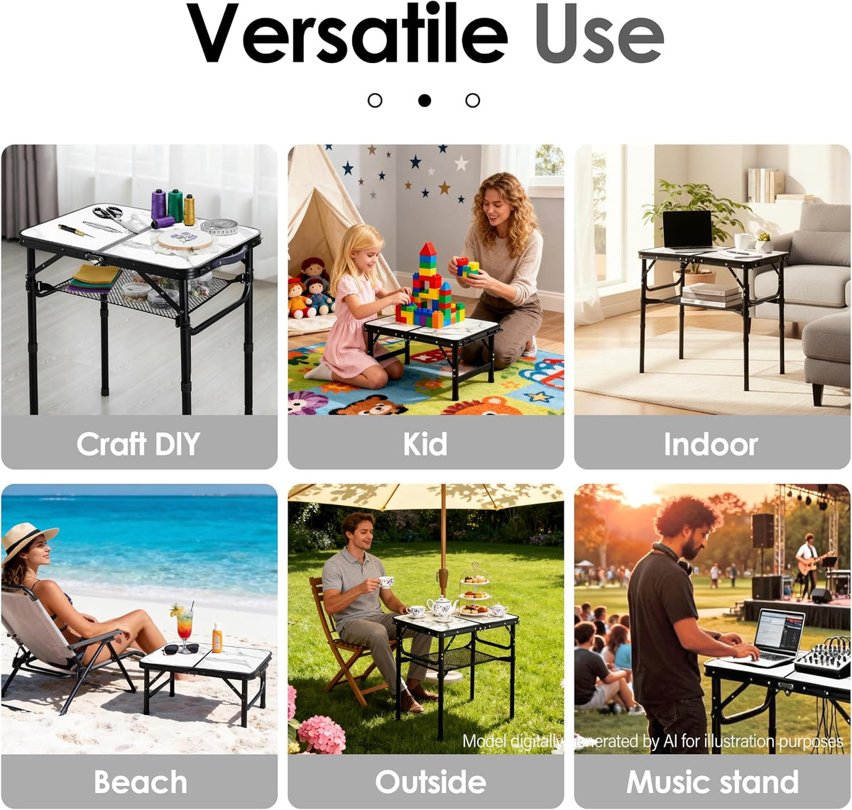 Folding TV Trays Foldable Dinner Tray Table, 3 Adjustable Height, 24"x 16" | Food Snack Eating Couch Side Table, Aluminum Portable Sofa Tray End Table for Outdoor Camp Pinic Indoor Bed Couch Living Room