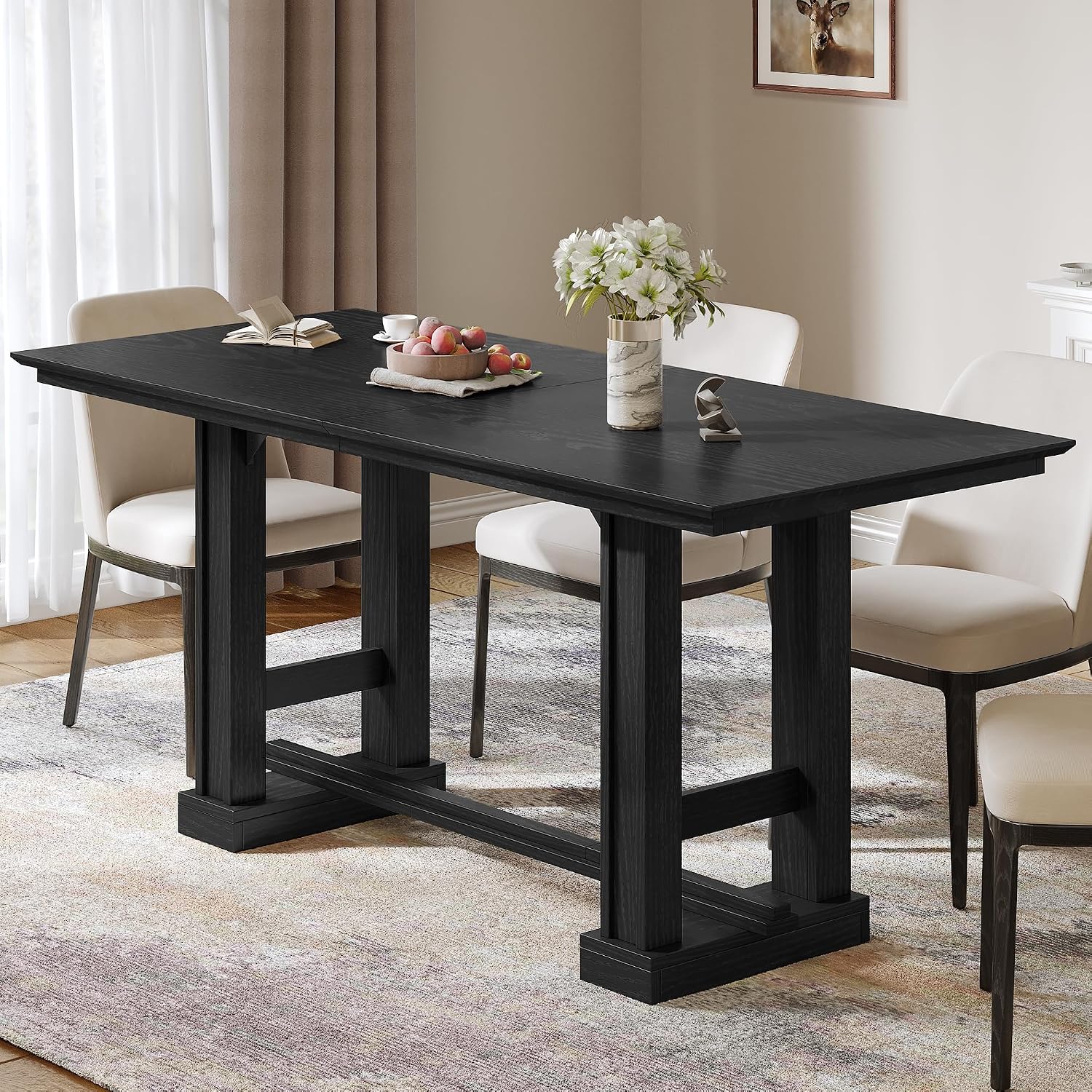 YITAHOME 70" Dining Table for 6–10 People, Farmhouse Rectangular Kitchen Table with Thick Base for Dining Room, Living Room, and Kitchen, Black