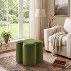 Olive Green Velvet Ottoman Set of 2, Modern Small Vanity Stool | Multi-Functional Ottoman Stool, Footrest for Couch, Flower Footstool for Makeup Room, Entryway and Living Room