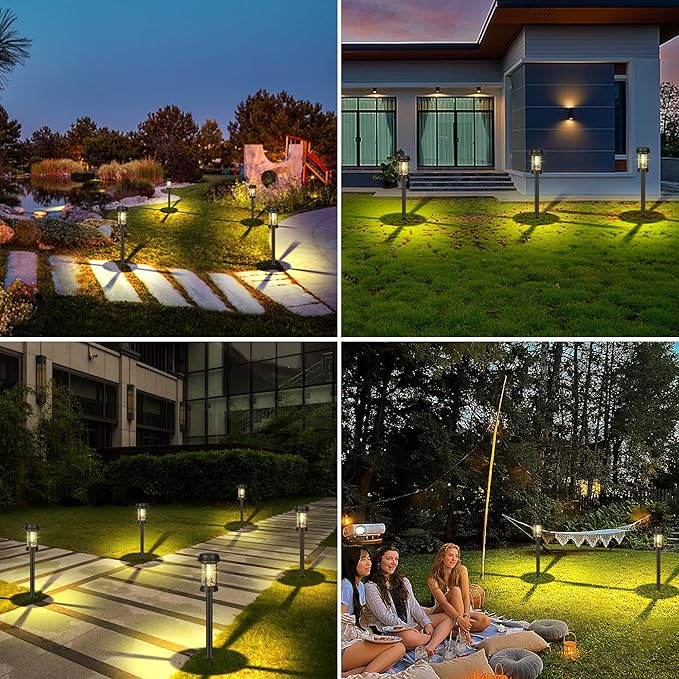 Solar Pathway Lights, 8 Pack Glass Solar Lights Outdoor, Solar Stake Lights Landscape Lighting for Outside Path Walkway Driveway Sidewalk Lawn Yard Garden Decor