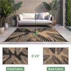 Outdoor Rug 6’x9’ Waterproof for Patio Clearance, Reversible Indoor Outdoor Plastic Straw Camping Rug Carpet, RV Mat, Large Area Rug for Deck, Backyard, Balcony, Porch, Beach, Black & Brown