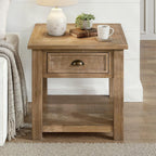 Monterey Farmhouse Rustic End Table, Solid Pine Wood Coastal Side Table with Drawer and Shelf. Driftwood.