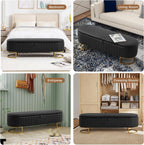 Storage Ottoman Bench, 63" Faux Leather End of Bed Bench Bedroom Bench King Size with Golden Metal Legs, Upholstered Storage Bench for Bedroom Living Room Entryway and Window, Black