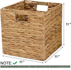 11 x 11 x 11 in Woven Storage Baskets,Set of 4 Wicker Cubes Baskets,Natural | Foldable Water Hyacinth Baskets,Handwoven Storage Baskets for Shelves,Kitchen or Outdoor