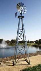 Outdoor Water Solutions Decorative Backyard Windmill | Durable Weather Resistant Four-Legged Tower | Perfect for Lawn and Garden Decor… (Galvanized, 11ft. 6in.)