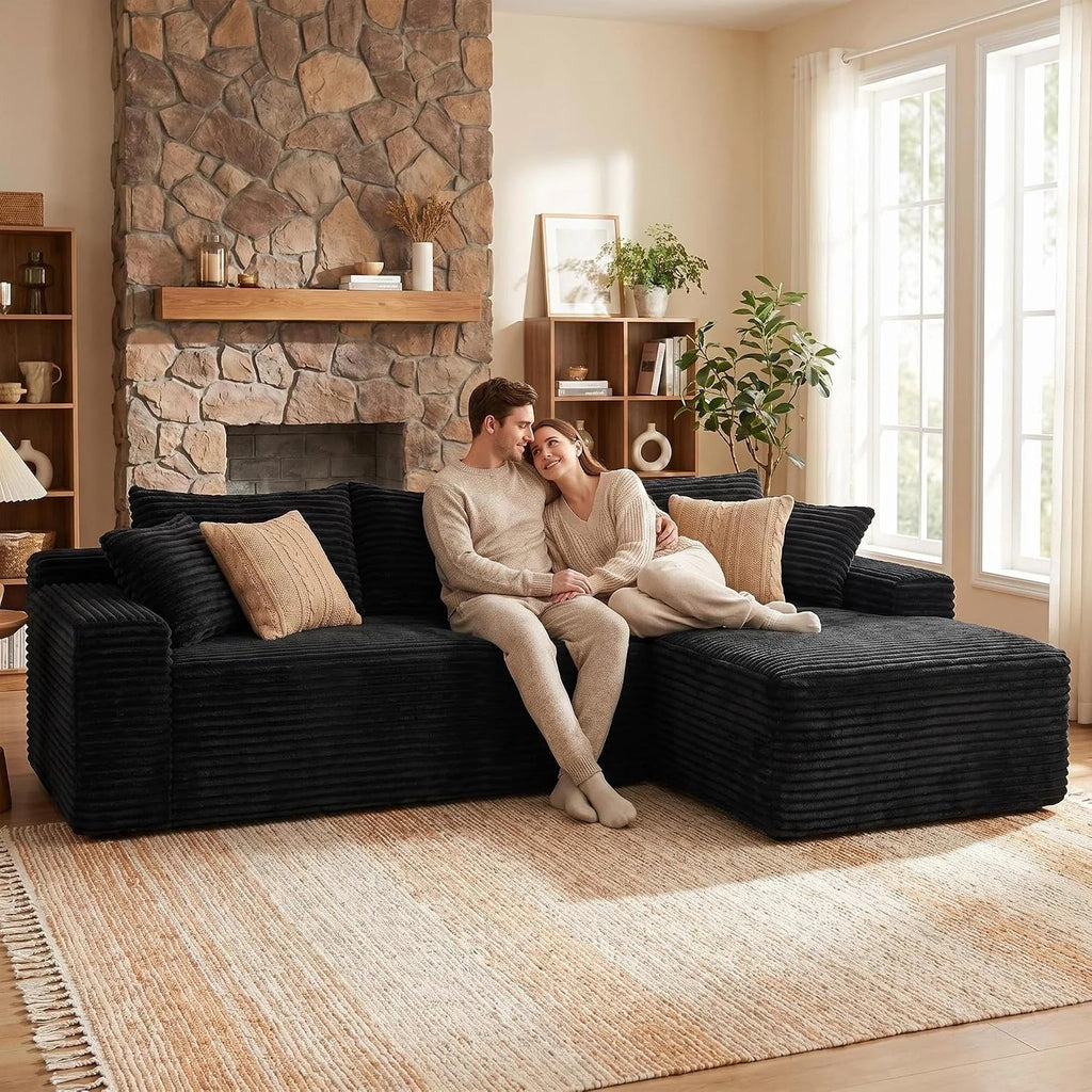 95" L-Shaped Cloud Sectional Couch, Right Facing Modular Compressed Sectional Sofa with Chaise Lounge, Plush Corduroy Corner Sofa for Living Room