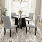 5-Piece Round Dining Table Set, 43-Inch Modern Dining Table and 4 Upholstered Chairs for Dining Room, Kitchen Room, Living Room (Grey Chairs and Black Table)