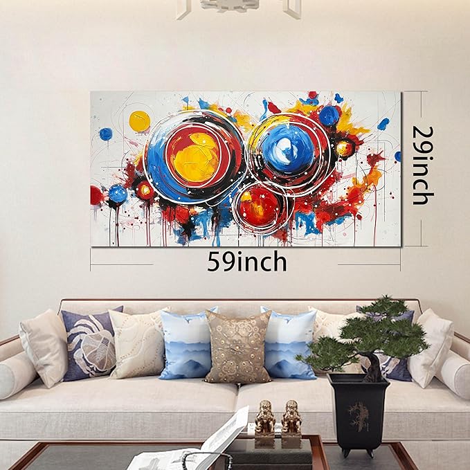 Colorful Artwork for Wall Paintings - Hand Painted Abstract Wall Art for Bedroom Home Office Decor Size 29" x 59"