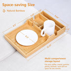 Couch Tray Insert for Middle Seat, Bamboo Couch Table with 2 Cup Holders, Fits Armless Sofa & Sectionals, Fold-Flat Tray for Drinks, Snacks & Remotes, Natural Bamboo