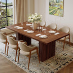 Miereirl 78 Inch Rectangular Dining Table for 6-8 People, Large Modern Farmhouse Kitchen Table with Grooved Wood-Strip Base, Perfect for Dining Room or Family Gathering, Walnut