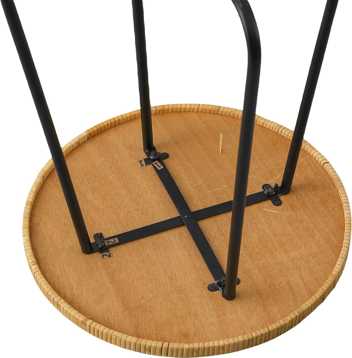 Boho Rattan Round Small End Tables for Small Spaces 16 X 19 Inch, Handmade Farmhouse Decorative Side Table Living Room Bedroom Balcony, Mini Coffee Table for Couch