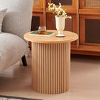 NORDICANA Single Accent Side Table for Living Room, 19.6 Inch Wide 19.6 Inch Tall Oak Color Round End Table for Sofa, Bedroom, Manufactured Wood Top with Oak Veneer