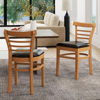 KOTEK Wooden Dining Chairs Set of 2, Solid Rubber Wood Kitchen Chairs with PU Leather Cushioned Seat and Curved Backrest, Armless Side Chairs for Dining Room, Living Room (Brown & Black)