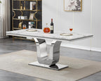 SSLine Modern White Marble Dining Table for 6-8 Rectangle 68" Faux Marble Kitchen Table for 6 Luxury Dining Room Tables with Silver Mirrored Stainless Steel U-Shape Pedestal Base for Home Office