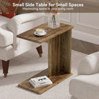 C-Shaped End Table for Couch, Small Side Table, Bedside Table for Sofa, Wooden Nightstand for Living Room Bedroom Laptop Work Desk, Easy Assembly, Rustic Brown, 23.6" D x 11.8" W x 23.6" H