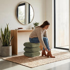 Get Set Style 360° Swivel Linen Ottoman, Modern Upholstered Foot Stool, Multifunctional Vanity Chair Accent Stool for Small Space, Living Room, Bedroom, Entryway, Olive Green