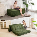 MAXYOYO Floor Sofa Couch, 6 Inch Tri-Fold Floor Sofa Bed, Folding Mattress with Handles, Soft Faux Fur Folding Bed with Supportive Foam Filling, Portable Couch for Living Room, Full, Dark Green