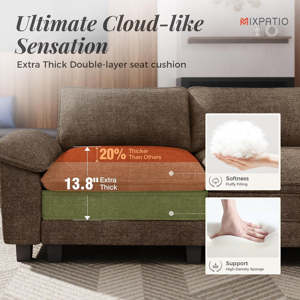 MIXPATIO 124" 4-Seat L Shaped Modular Sectional Sofa,Chenille Taupe | Modern Sectional Couches for Living Room, Wider Armrest and Deep Seat, Comfy Cloud Sofa, Soft Chenille Furniture