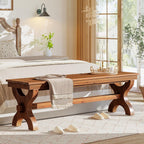 Solid Wood Dining Bench, 55-Inch Long Entryway Shoe Bench, Farmhouse Indoor Seat for Dining Room, Living Room, Hallway, Brown (1, Brown)