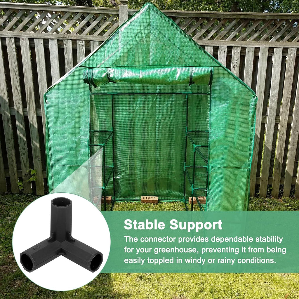 4 Pcs 11mm Greenhouse Frame Building Connectors, 3 Way Right Angle Pipe Fitting for Grape Trellis/Sunscreen Shed/Gardening Plant Stakes, Greenhouse Accessories [Black]