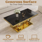 Coffee Table Set of 3, Coffee Table and 2 End Table, Gold/Black | Modern Living Room Table Set of 3, Tempered Glass Top, Stainless Steel Base with Mirror Finish, Easy to Clean & Assembly