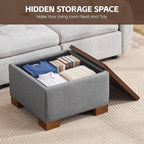 WUTUTUEE 24" Square Ottoman Coffee Table with Storage, Fabric Ottomans with Tray and Solid Wood Legs for Living Room, Bedroom and Apartments, Small Modern Ottoman Tea Table with Lift-Off Lid, Grey