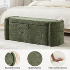 Oval Ottoman Bench with 20 Gal of Storage Space Upholstered Chenille Seat End of Bed Storage Bench Storage Ottoman with Storage for Bedroom, Living Room, Entryway, Window(Green)