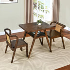 3-Piece Modern Dining Set with Stackable Dining Chairs, Solid Wood Square Table and Chair Breakfast Table Set for 2 Person, Space Saving Dinette for Dining Room, Kitchen, Living Room, Dark Walnut