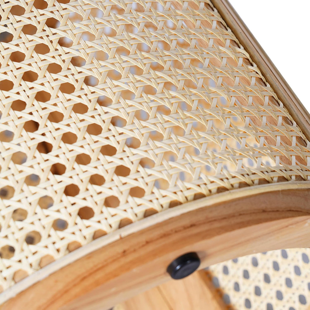 Christopher Knight Home Aurl 15.70" Round End Table, Hollow Woven Side Table, Small Rubber Wood Nightstand, Rattan Woven Tea Desk, Round Wood Tabletop, Chic Home Deor Desk, Easy Assembly, Natural
