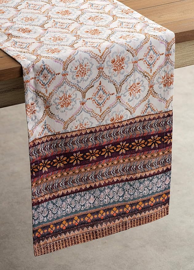 Maison d' Hermine Table Runner 100% Cotton Single Layer Table Runners 90 inches Long for Thanksgiving Christmas Decorations Home Kitchen Dining Party Wedding (Fair Isle, 14.5" x 90")