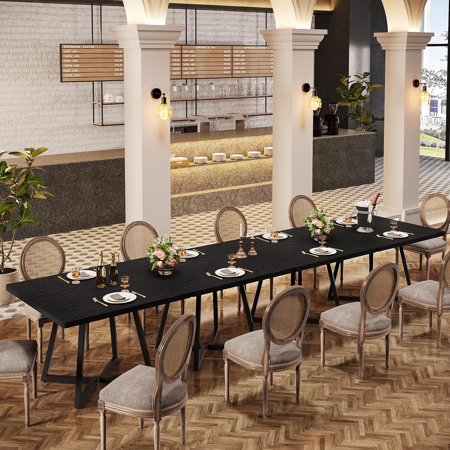 Tribesigns Square Commercial Dining Table Set of 4, 31.5" Heavy Duty Dinner Table with Metal Base, Wooden Kitchen Table for Restaurant, Cafe, Bakery, School, Apartment (Chairs are not Included)