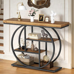 Vongrasig Console Table with Circle Base, Industrial Narrow Entryway Table with Storage, 4-Tier Wood Sofa Table for Living Room, Hallway, Rustic Brown