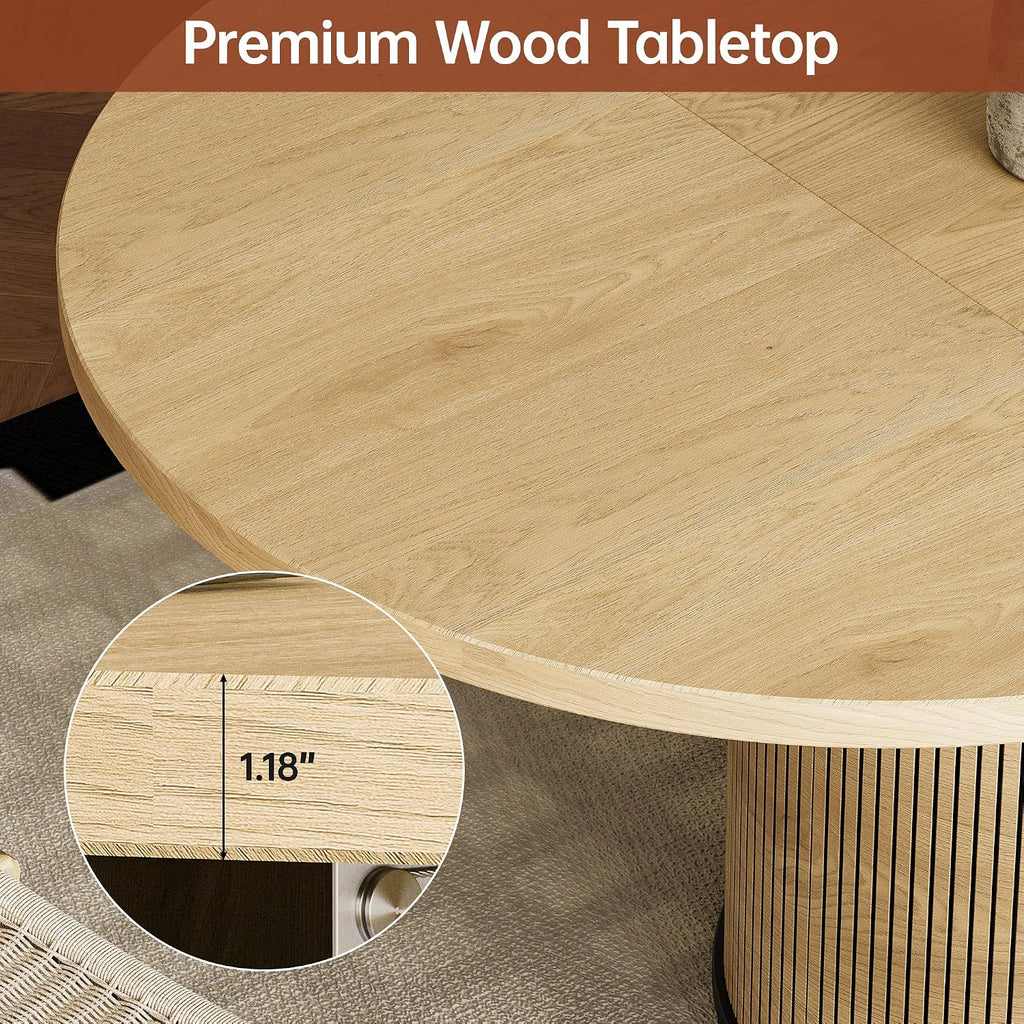 Extendable Dining Room Table Round Dining Table for 4 6 8, 43"-59" Modern Wood Kitchen Table with Removable Leaves Extendable Dinner Tables|Living Room|Small Space