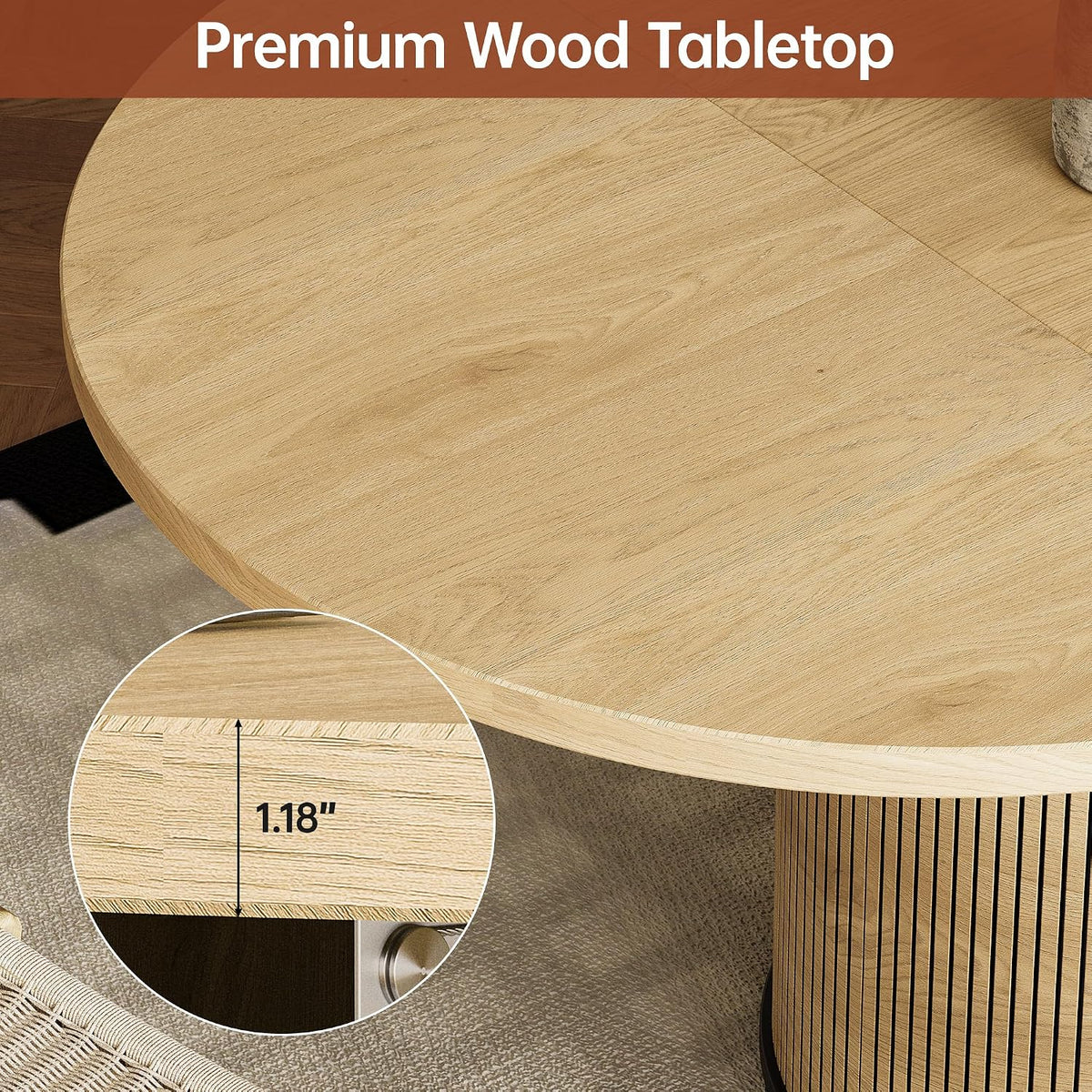 Extendable Dining Room Table Round Dining Table for 4 6 8, 43"-59" Modern Wood Kitchen Table with Removable Leaves Extendable Dinner Tables|Living Room|Small Space
