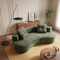 KEIKI 80" Boucle Curved Modular Sofa with 2 Pillows, Upholstered Modern Style 3-Seater Couch with High Resilience Cushion, No Assembly Required, for Apartment, Living Room, Office, Green