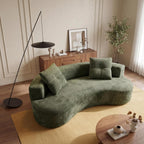 KEIKI 80" Boucle Curved Modular Sofa with 2 Pillows, Upholstered Modern Style 3-Seater Couch with High Resilience Cushion, No Assembly Required, for Apartment, Living Room, Office, Green