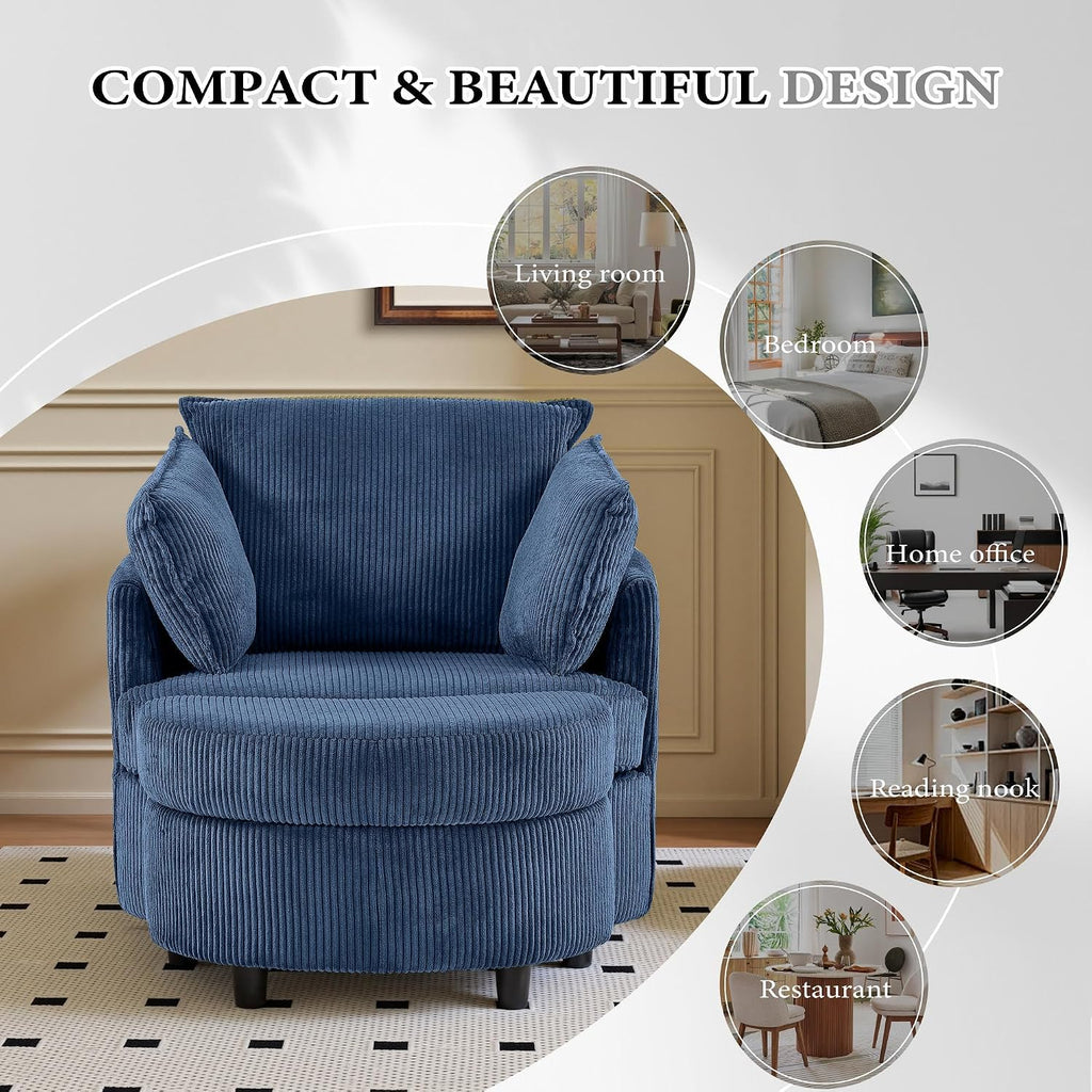 Vanity Accent Chair Swivel Living Room Chairs Curve Back Reading Chair with Armrest, Lounge Chair with Ottoman for Bedroom