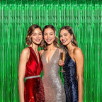 BTSD-home Green Foil Fringe Curtain, Metallic Photo Booth Backdrop Tinsel Door Curtains for St Patricks Day Birthday Bridal Baby Shower Bachelorette Christmas Party Decorations(4 Pack, 8ft x 3ft)