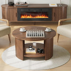 Round Coffee Table with Storage, 31.5" Modern Fluted Center Table, 2-Tier Mid Century Coffee Table, Wood Circle Table for Living Room, Home Office, Small Space, Walnut