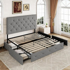 Allewie Queen Size Storage Bed Frame with 4 Underbed Drawers, Light Grey