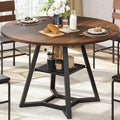 knoworld Round Dining Table for 4, Kitchen Tables Dining Room Circle Dinner Table with Pedestal Metal Frame, Space Saving Wood Industrial Kitchen & Dining Room Tables, Walnut 43In