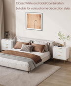 Akxomel Fluted Nightstand Side Table with Charging Station White Bedroom | 3 Drawer Nightstand with Charging Station, Modern Bedside Table, 15.7"D x 23.2"W x 27.5"H, for Bedroom