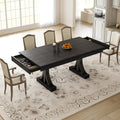 GarveeHome Dining Table for 6-8 with 2 Drawers,71-Inch Industrial Dining Table with Large Tabletop & Sturdy Frame, Rectangular Wooden Kitchen Table with Double Pedestal, for Dinner， Rustic Black