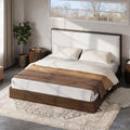 Queen Size Walnut Wood Platform Bed Frame with Soft Cloud Headboard