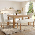 Merax 6-Piece Dining Set, Rectangle Kitchen Table with 4 Upholstered Chairs & Bench, Ideal for Dining Room and Living Room, Natural
