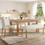 Merax 6-Piece Dining Set, Rectangle Kitchen Table with 4 Upholstered Chairs & Bench, Ideal for Dining Room and Living Room, Natural