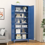 SteeLoong 75”Metal Pantry Storage Cabinet with Doors & 5 Adjustable Shelves | Kitchen Pantry Cabinet,Blue Kitchen Cabinet with 2 Gold Handles,Tall Cabinet for Livingroom,Pantry, Bathroom,Kitchen,Garage