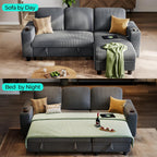 LINSY HOME Sectional Couches for Living Room, 81" L Shape 3 Seats, Grey | Sleeper sofa with pull out couch bed, corduroy couch with storage