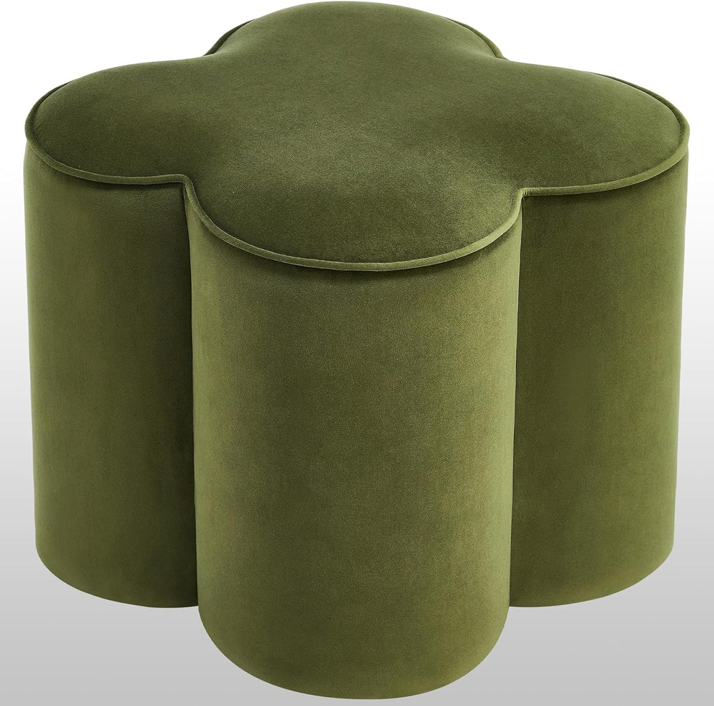 Zesthouse Flower Pouf Ottomans Foot Rest Set of 2, Velvet Fabric Poofy Ottomans Footstool for Sofa Couch, Modern Living Room Stool Seats for Hallway, Cute Square Vanity Stools for Bedroom Dorm, Green