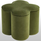 Zesthouse Flower Pouf Ottomans Foot Rest Set of 2, Velvet Fabric Poofy Ottomans Footstool for Sofa Couch, Modern Living Room Stool Seats for Hallway, Cute Square Vanity Stools for Bedroom Dorm, Green